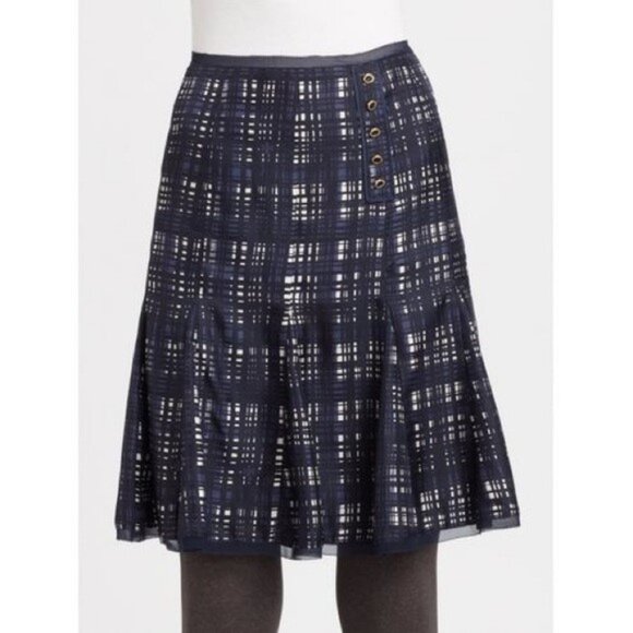 TORY BURCH Normandy Blue Pleated Silk Skirt Size 12 - Picture 1 of 10